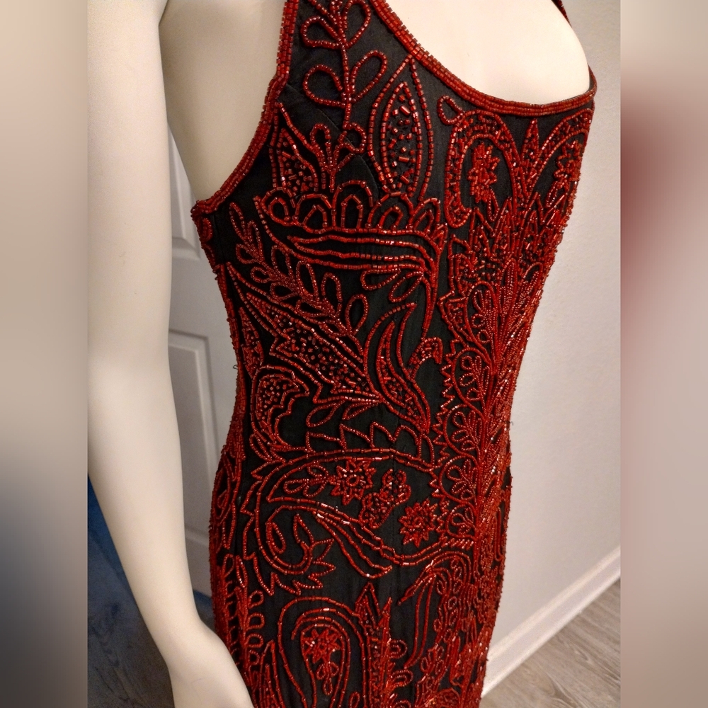 Vintage Cache Red Beaded Silk Gown